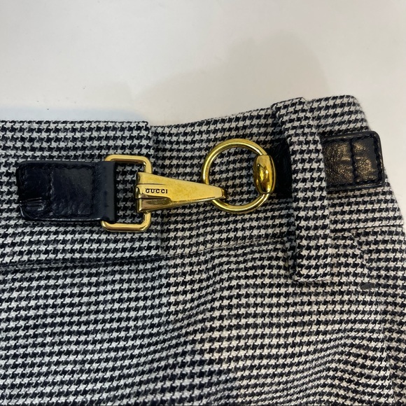 Gucci Vintage Houndstooth Print Tom Ford Era Pencil Skirt Horsebit Gold Buckle 4 - Picture 6 of 10